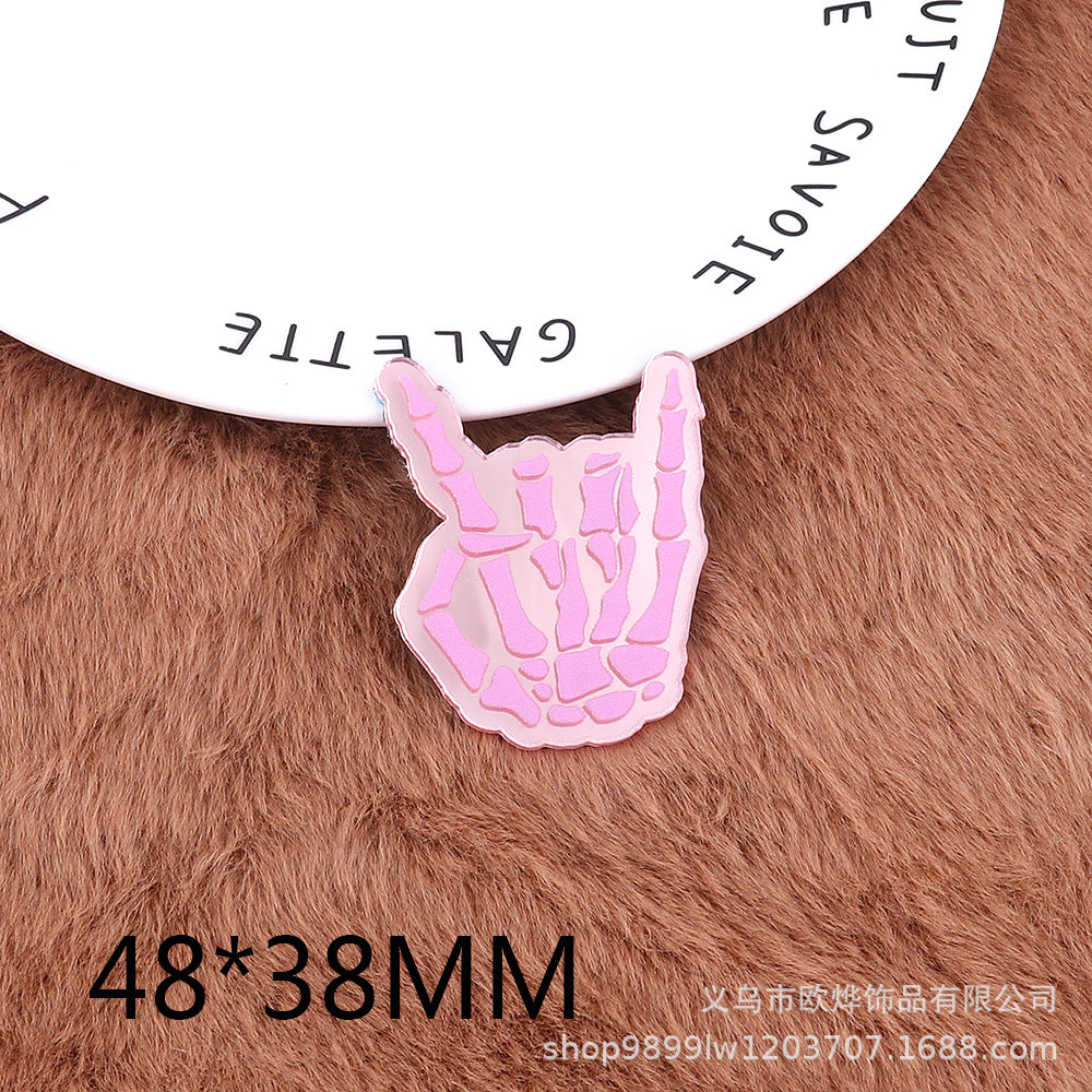 Wholesale 10pcs Pink Double Mirror Skull Organ Badge Jewelry Pin Girl Cute DIY Patch