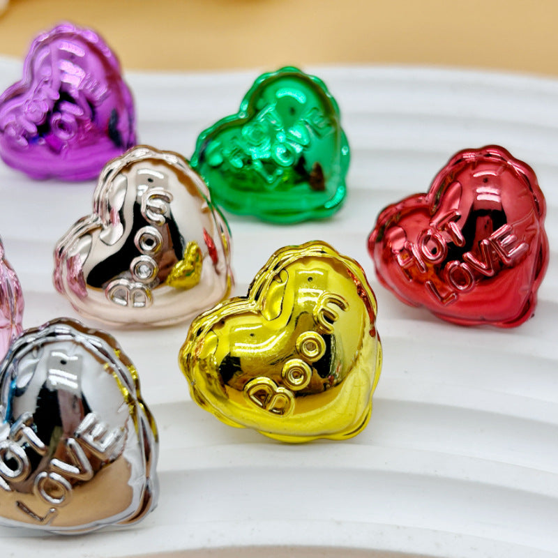 Wholesale 20pcs Acrylic Uv Plated Metal Christmas Balloon Heart  Crystal Beads