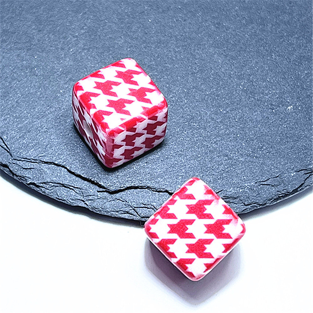 Wholesale 10pcs/pack 14mm Acrylic Houndstooth Printing Square Beads