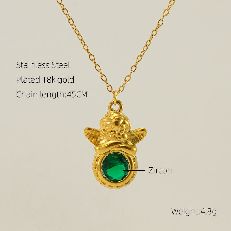 Wholesale 18K Titanium Steel Gemstone Necklace Clavicle Chain