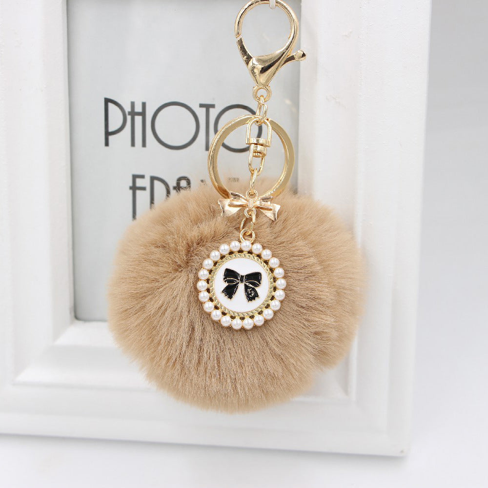 Wholesale New Bow Tag Imitation Rex Rabbit Fur Plush Ball Keychain