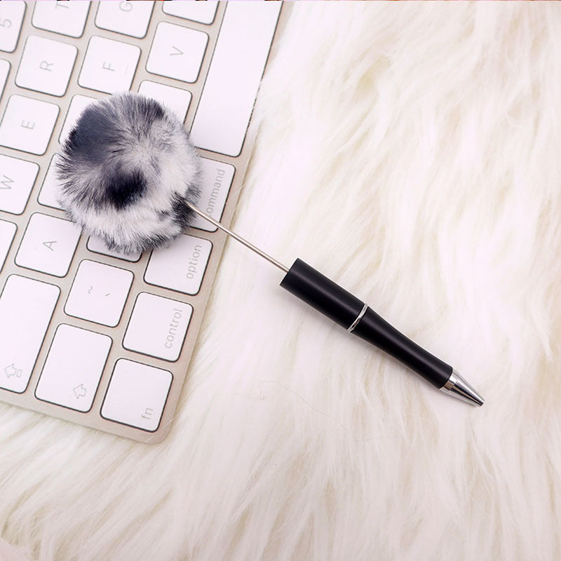 Wholesale Beadable Pens Pom Pom Beadable Pen Leopard Print Plush Multicolor DIY Fluffy Pens