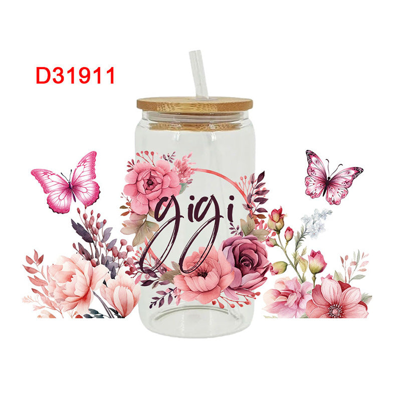 Wholesale Colorful Butterfly Flowers  16oz Cup UV DTF Wraps