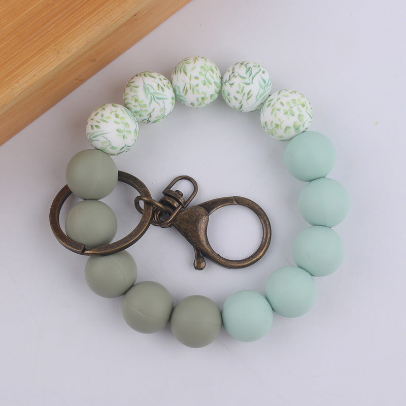 Wholesale Color Printing Silicone Handmade Beaded Wrist Keychain