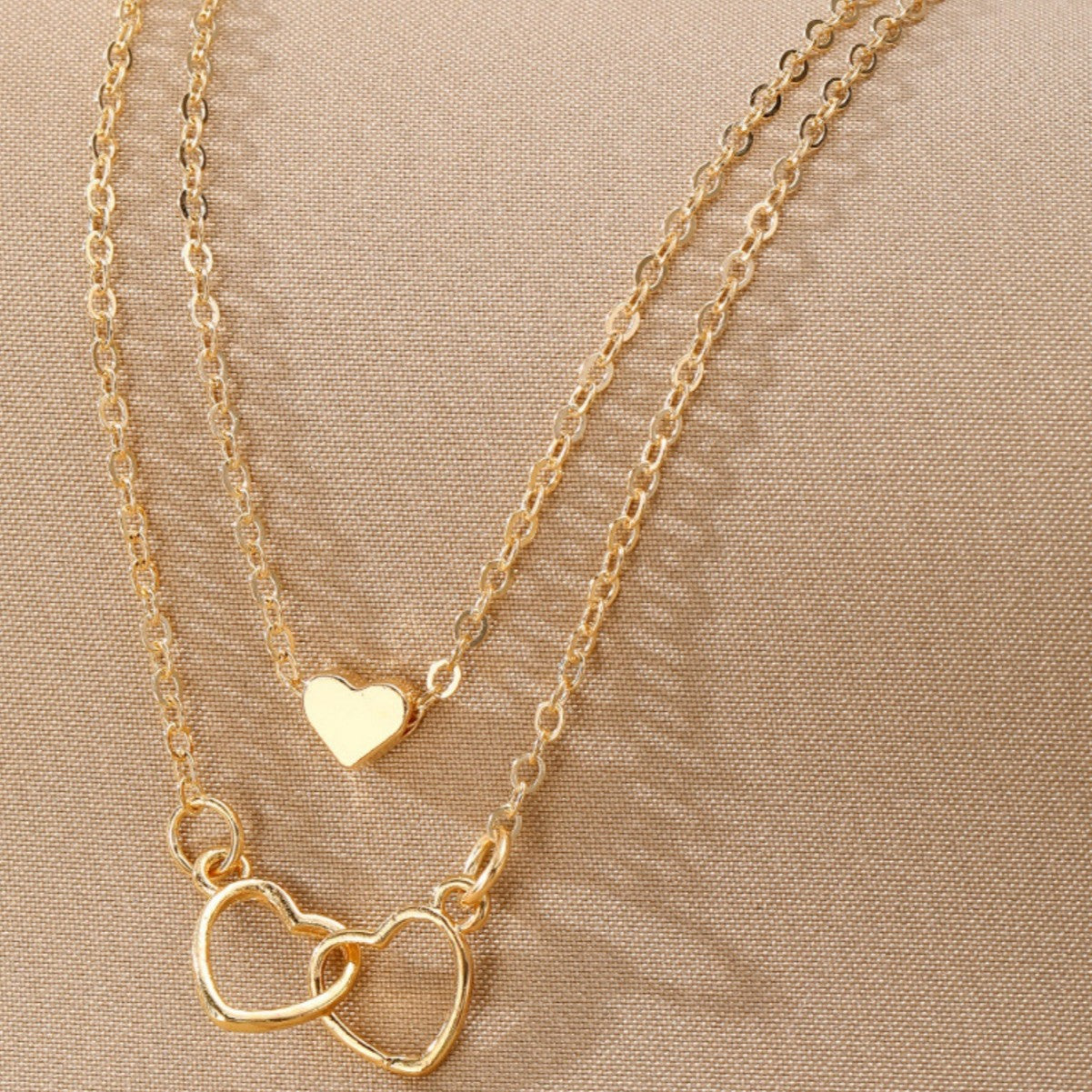 Wholesale Multi-Layer Exquisite Thin Chain Double Heart Peach Necklace
