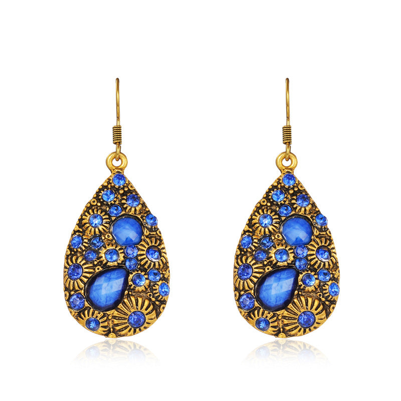 Wholesale Creative Water Drop Gem Set with Diamonds for Ancient Ethnic Style Earrings