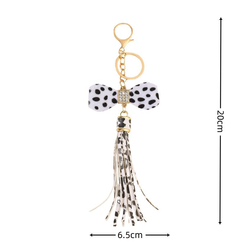 Wholesale Leather Leopard Diamond Bow Keychain