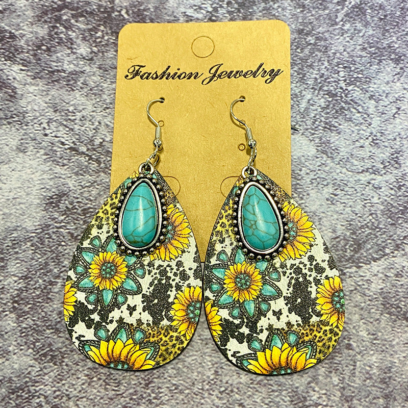 Pendientes de madera de caída de agua de patrón azteca al por mayor