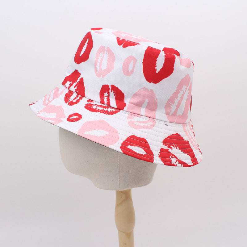 Wholesale Fisherman Hat Valentine's Day Love Printed Basin Hat All-match Casual Sunshade Double-sided Sun Hat Couple Hat