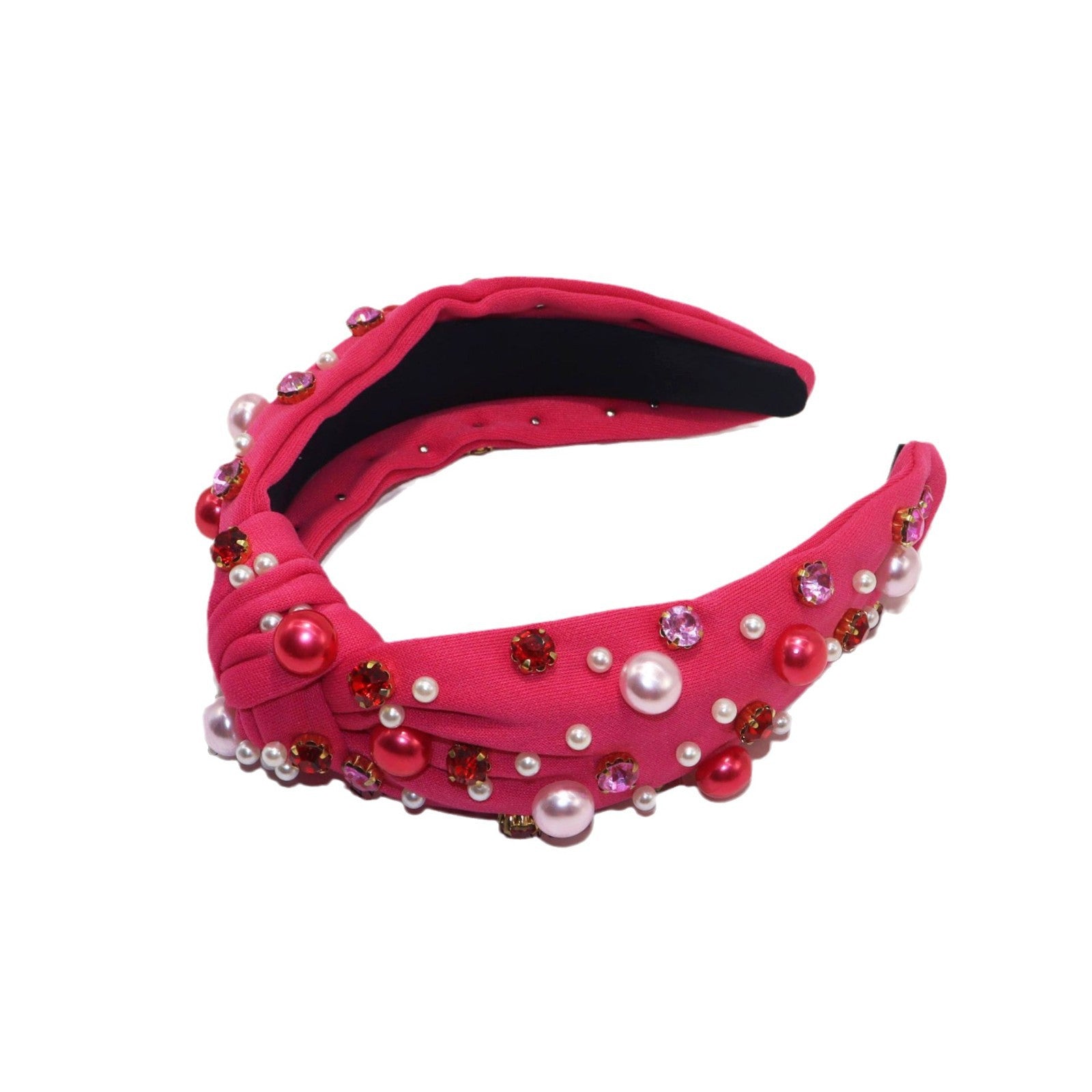 Wholesale Valentine's Day Pearl Rhinestone Fabric High Cranial Top Hair Hoop Face Wash Out Headwear