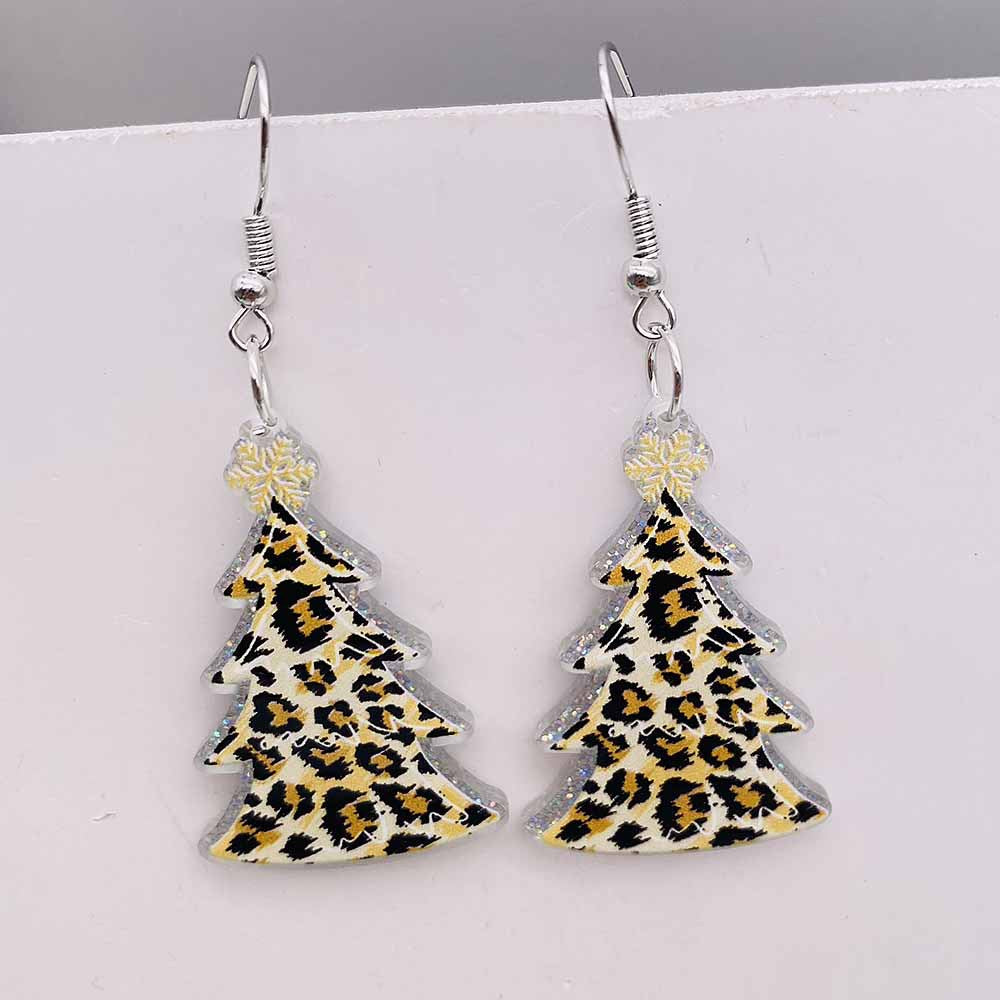 Wholesale Christmas Leopard Print Red Plaid Christmas Tree Acrylic Earrings