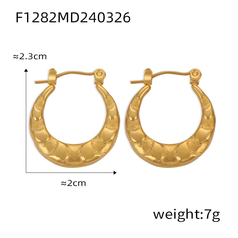 Wholesale Titanium Steel Gold Plated Geometric U Shape Texture Earrings