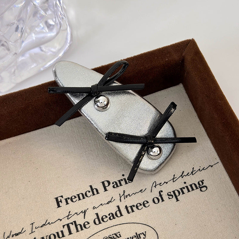 Wholesale Ballet Style Silver Leather Bow Hairpin