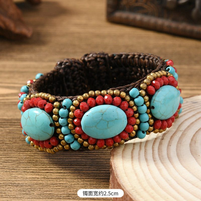 Wholesale Heavy weaving ethnic style natural stone bracelet Bohemian retro bracelet
