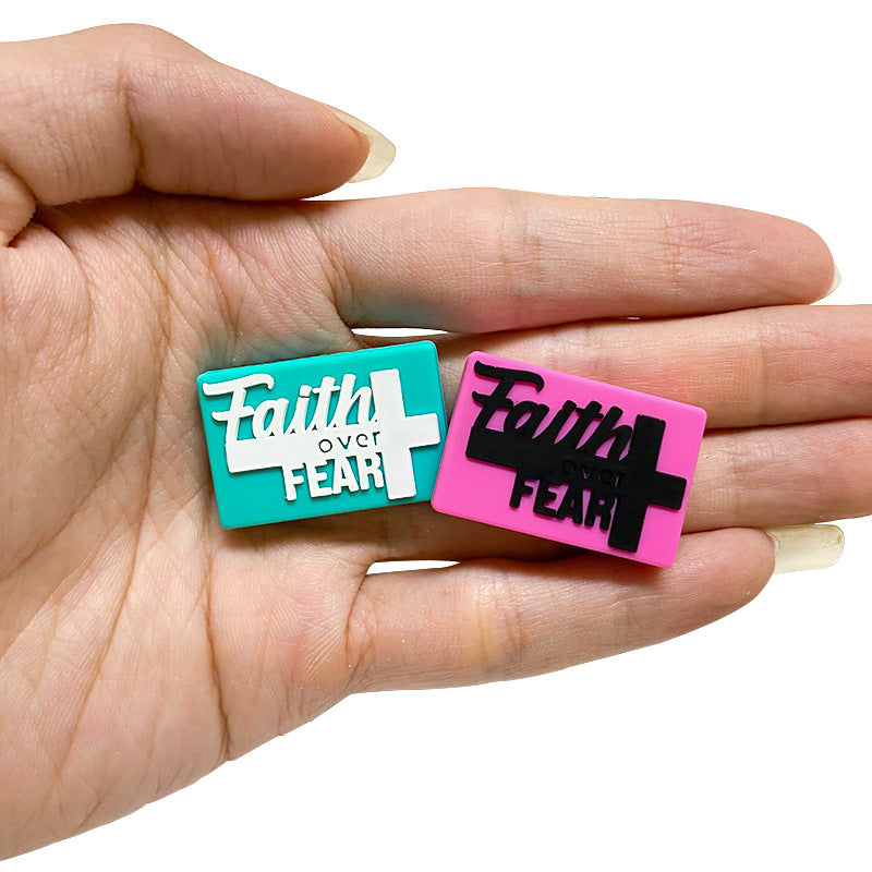 Wholesale 10pcs Rectangular Faith English Creative Silicone Beads