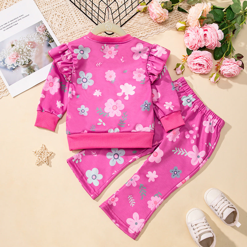 Wholesale Girls Korean Style Two Piece Sweatshirt And Flared Pants Set Long Sleeve Round Neck Autumn Winter Everyday Outfit