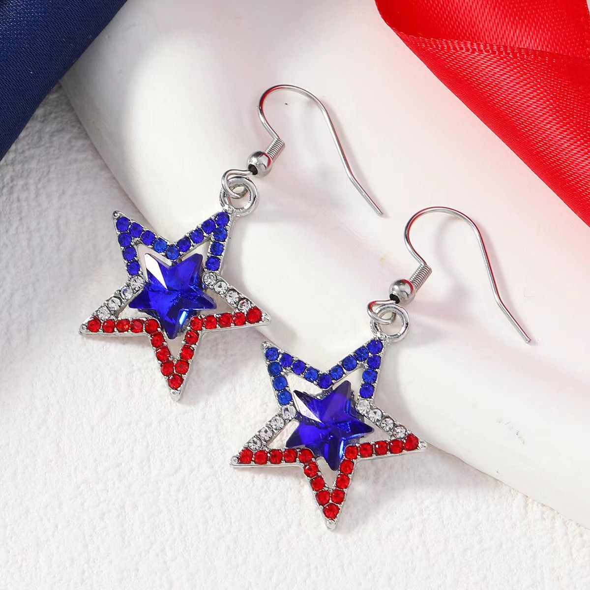 Wholesale American Independent Daily Diamond Pentagon Zinc Alloy Earrings