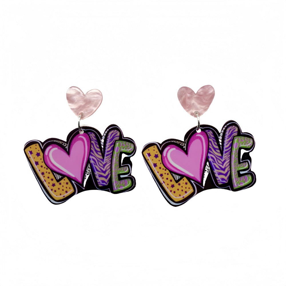 Wholesale Valentine' s Day heart-shaped letter acrylic earrings