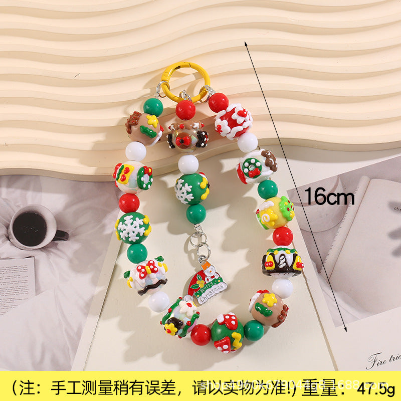 Wholesale Acrylic Beaded Keychain Christmas Santa Elk Cartoon Charm For Bag Car Key Decorative