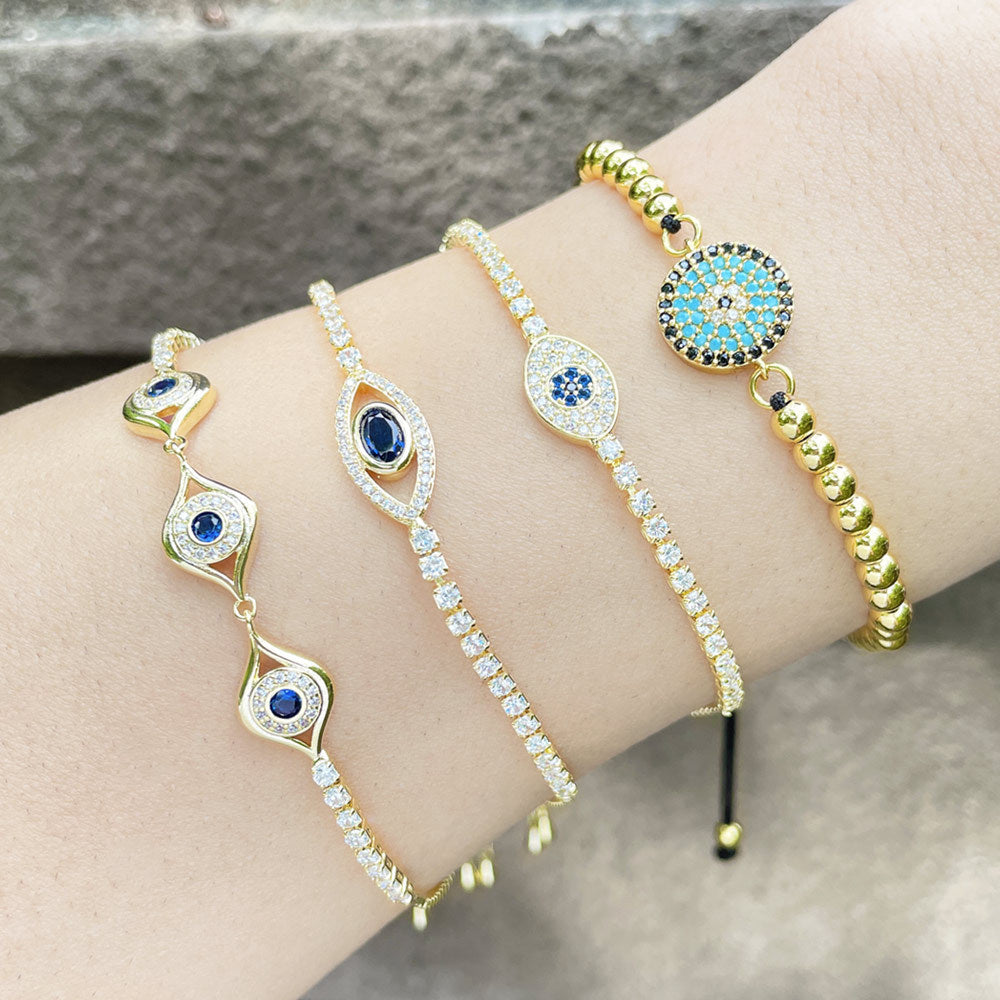 Wholesale Devil Eyes Blue Eyes Gold Plated Copper Bracelet