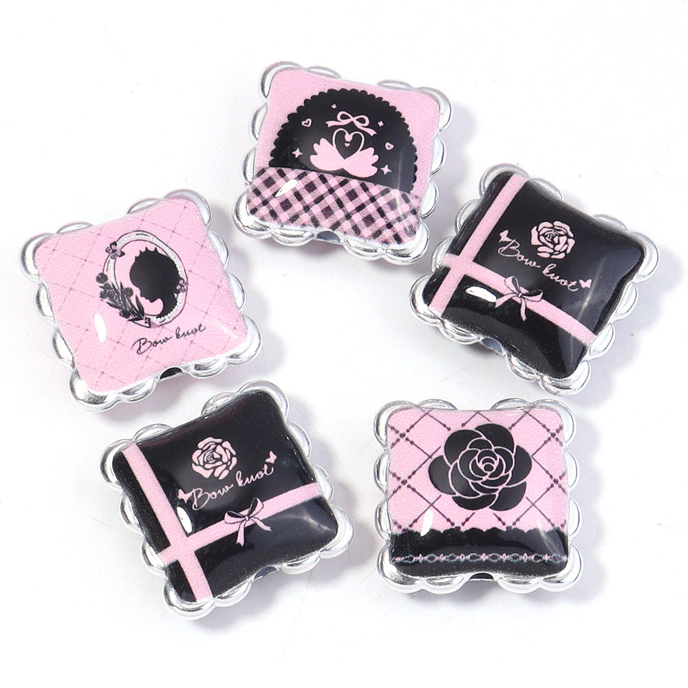 Wholesale 10pcs simple stroke printing Mantou Acrylic Beads