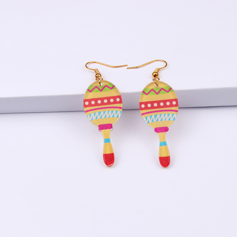 Wholesale 2pairs/pack Mexican Festival Racket Rainbow Boat Print Earrings