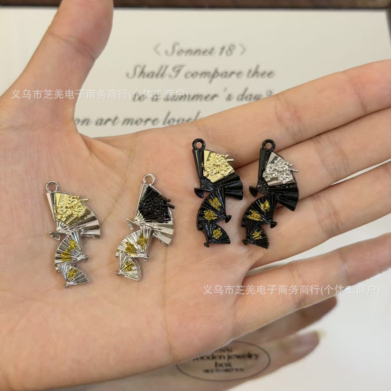 Wholesale 10pcs Zircon Sparkling Rose Three Fold Hanging Fan Hanging Hole Pendant