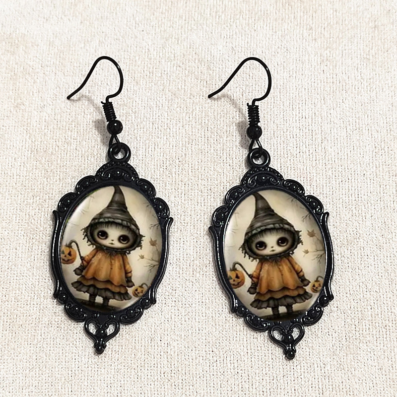 Wholesale Vintage Gothic Bat  Flower Halloween Pendant Earrings