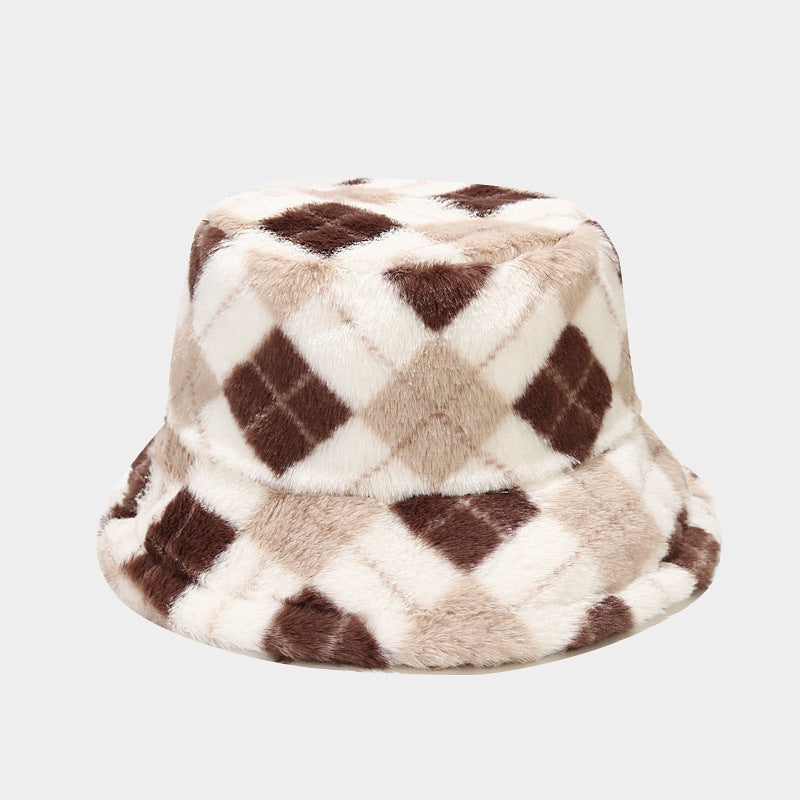 Wholesale Cotton Winter New Contrasting Color Plaid Thickened Warm Fisherman Hat