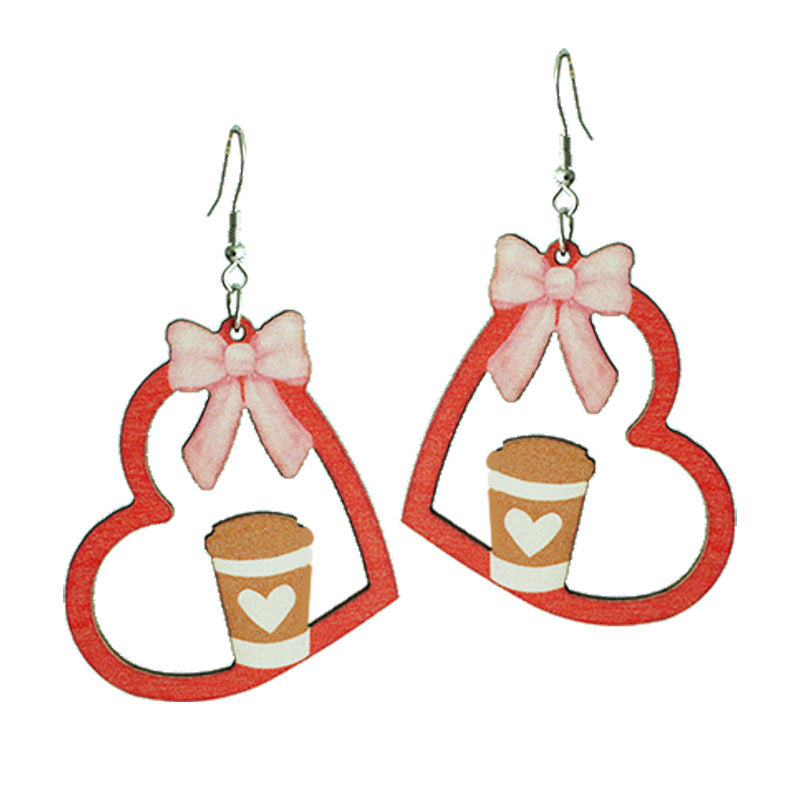 Wholesale 2 Pairs/Pack Heart Shape Bow Book Pencil Apple Wooden Earrings