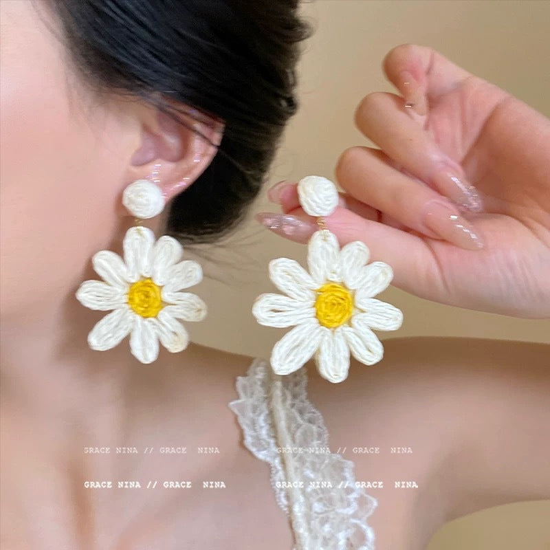 Wholesale Beach holiday style straw sunflower earrings