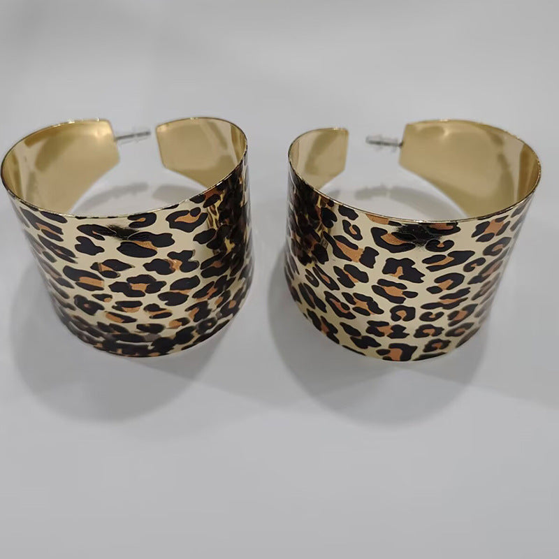 Wholesale Leopard Cow Print Geometric Circle Earrings Alloy Electroplated Retro Jewelry Accessory