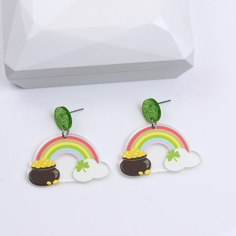 Wholesale St. Patrick's Day Rainbow Beer Acrylic Earrings