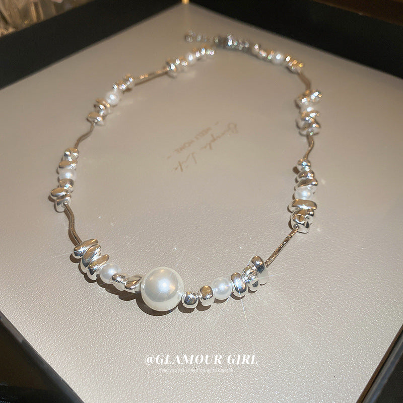 Wholesale Silver Pearl Irregular Stitching Bracelet Necklace Set