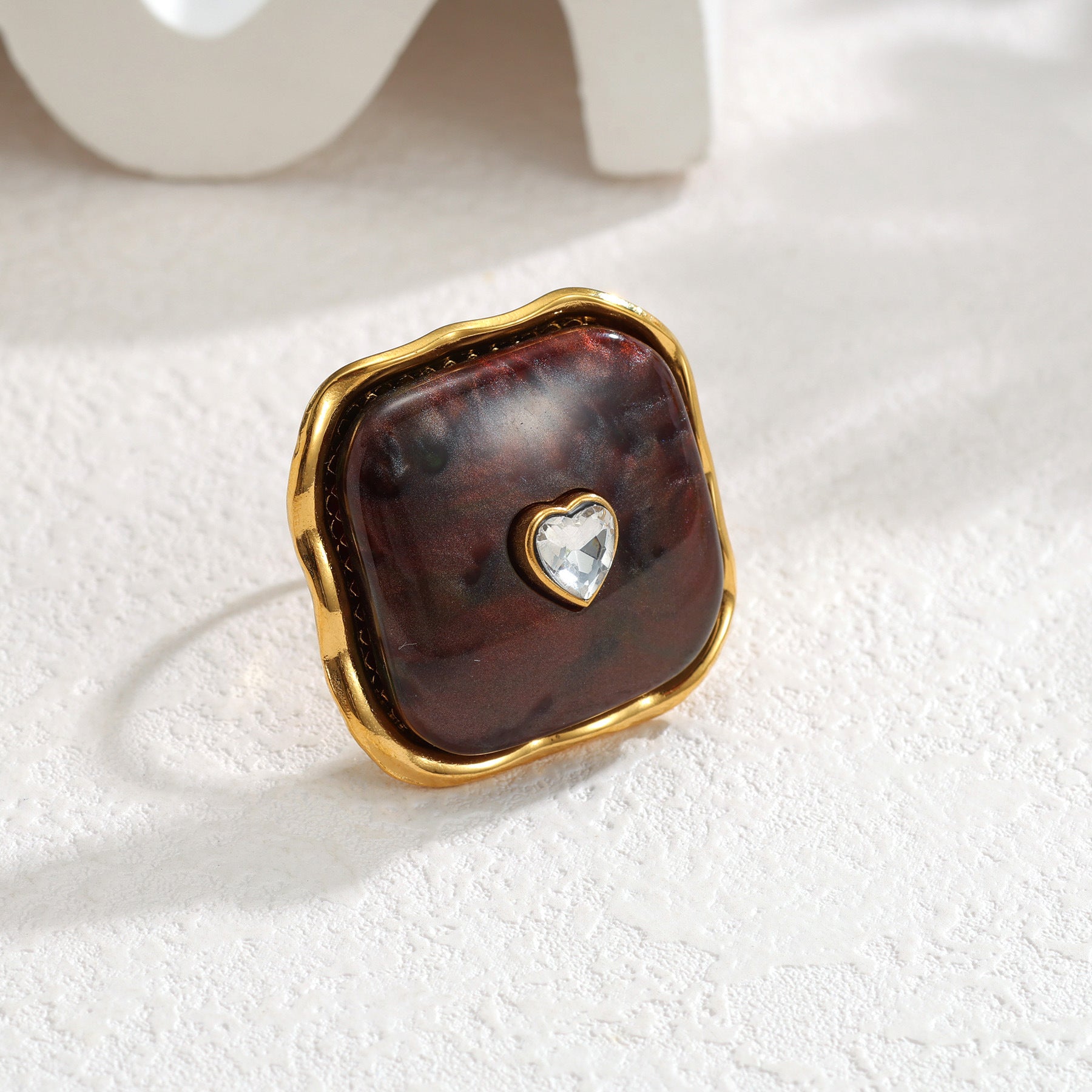 Wholesale Geometric Stone Stainless Steel Ring Open Adjustable Niche Design Fashion Jewelry Accessory For Boutique Resale