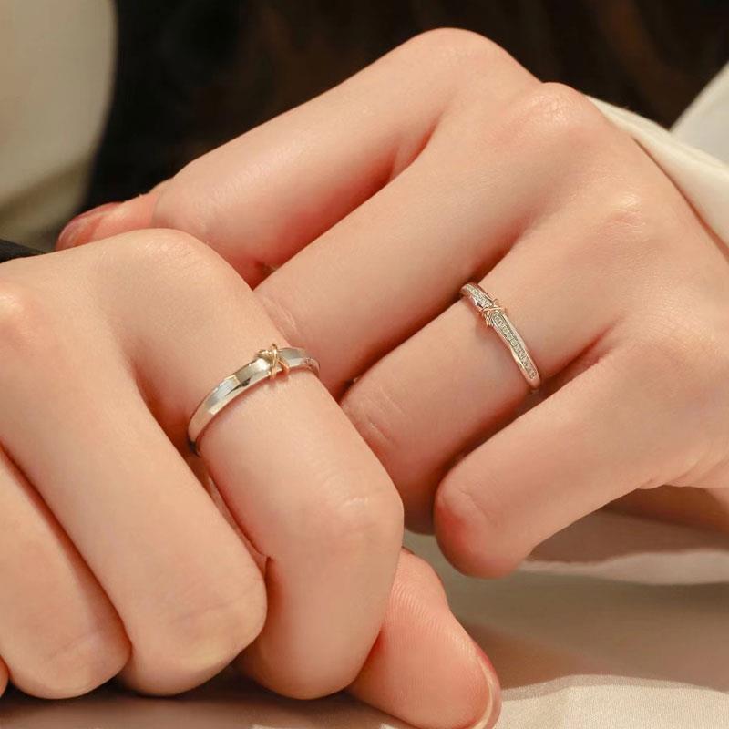 Wholesale Sterling silver Eternal Heart knot couple ring Valentine's Day men's and women's ring simple exquisite unique color separation electroplating adjustable