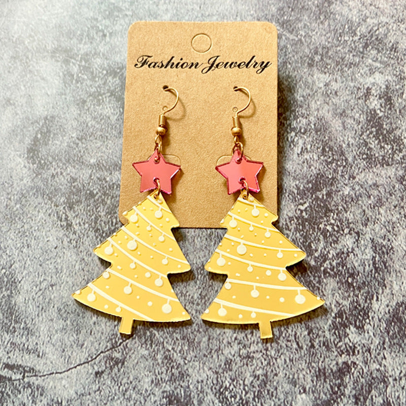 Wholesale Christmas Mirror Acrylic Spliced Christmas Tree Earrings