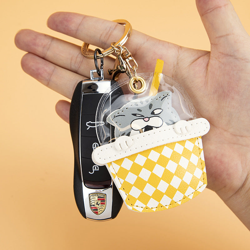 Llavero de té de leche animal de cuero al por mayor