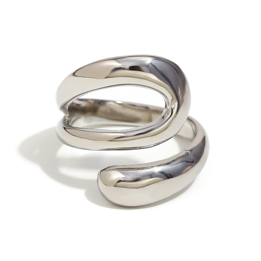 Wholesale Gold-colored bread-shaped heart-hammering pattern seal Stainless Steel Rings