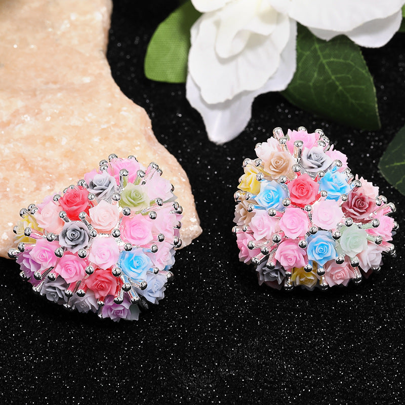 Wholesale 5pcs Heavy Duty Love Diamond Ball Resin Flower Through Hole Beads