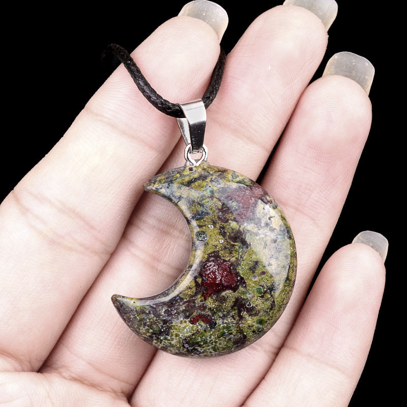 Wholesale Natural crystal agate stone 30mm moon pendant necklace pendant