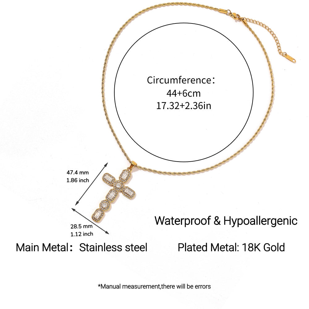 Wholesale Stainless Steel Necklace Cross Red Diamond Adjustable Non-Fading Necklace
