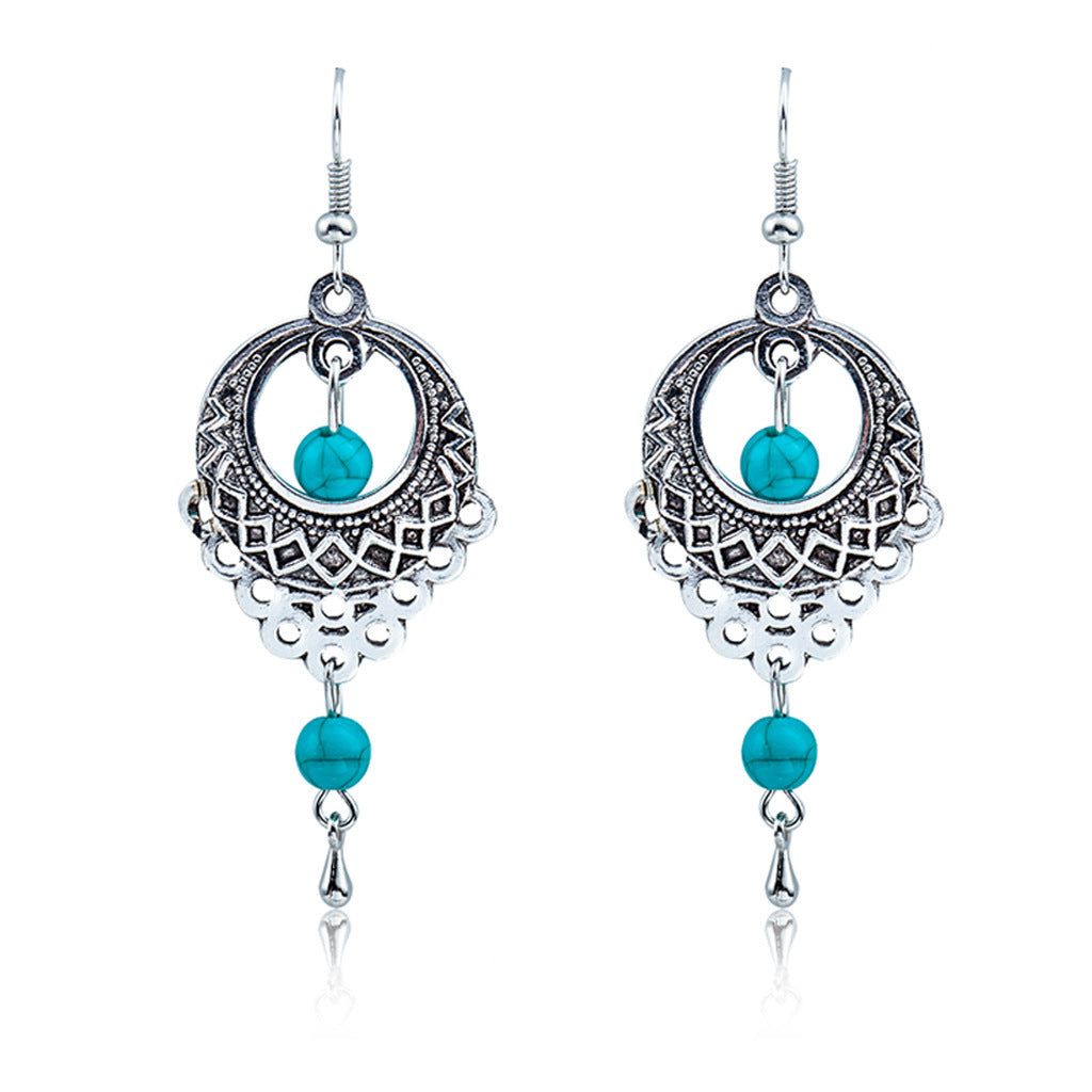 Wholesale Retro Metal Hollow Flower Bohemian Carved Court Style Earrings