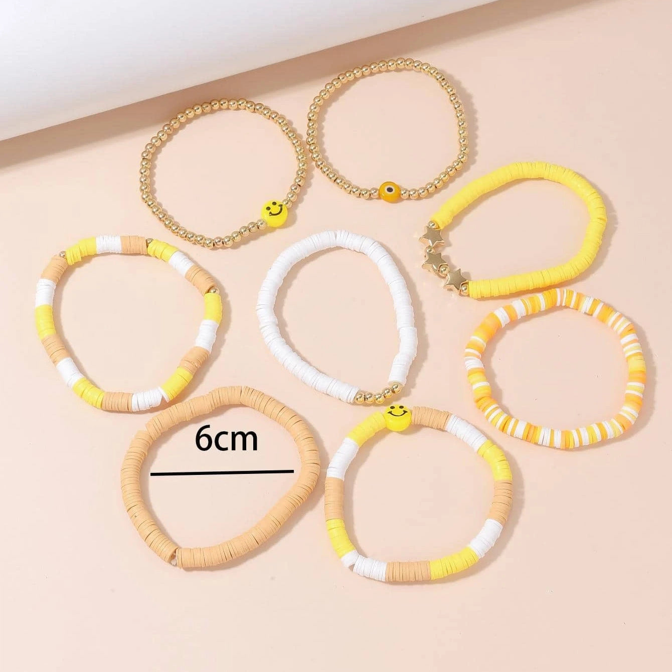 Wholesale bright yellow 8-piece set handmade soft yellow bracelet
