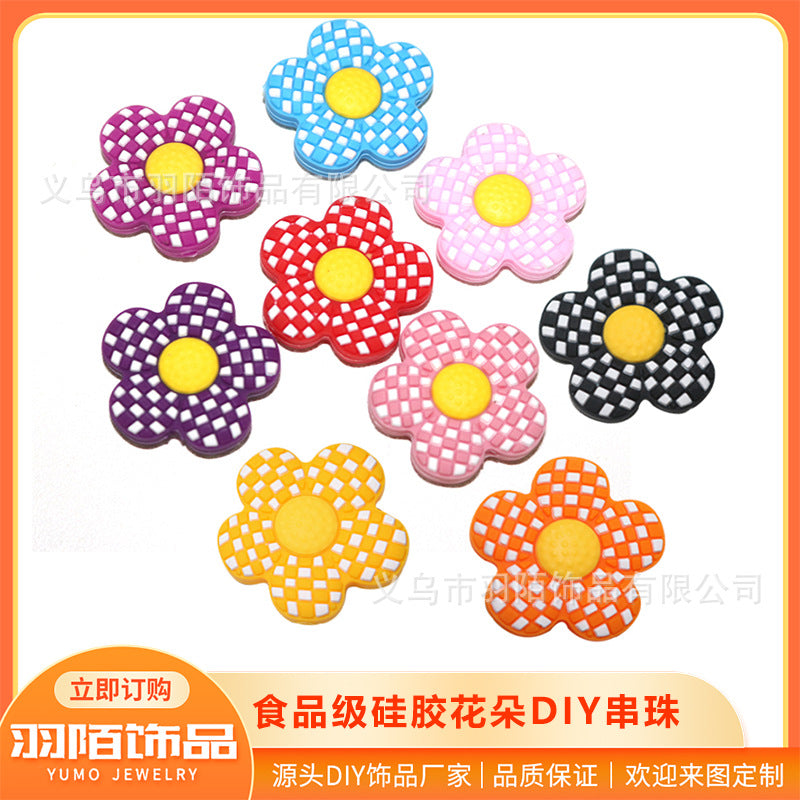 Wholesale 20pcs Checkerboard Flower Silicone Beads