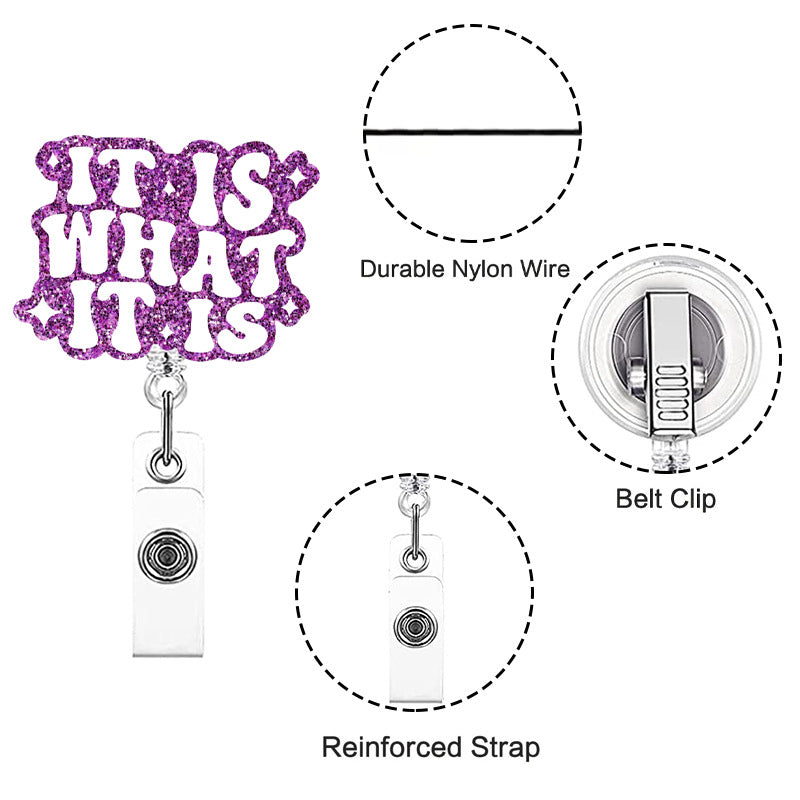 Wholesale acrylic glitter rotatable retractable badge scroll keychain