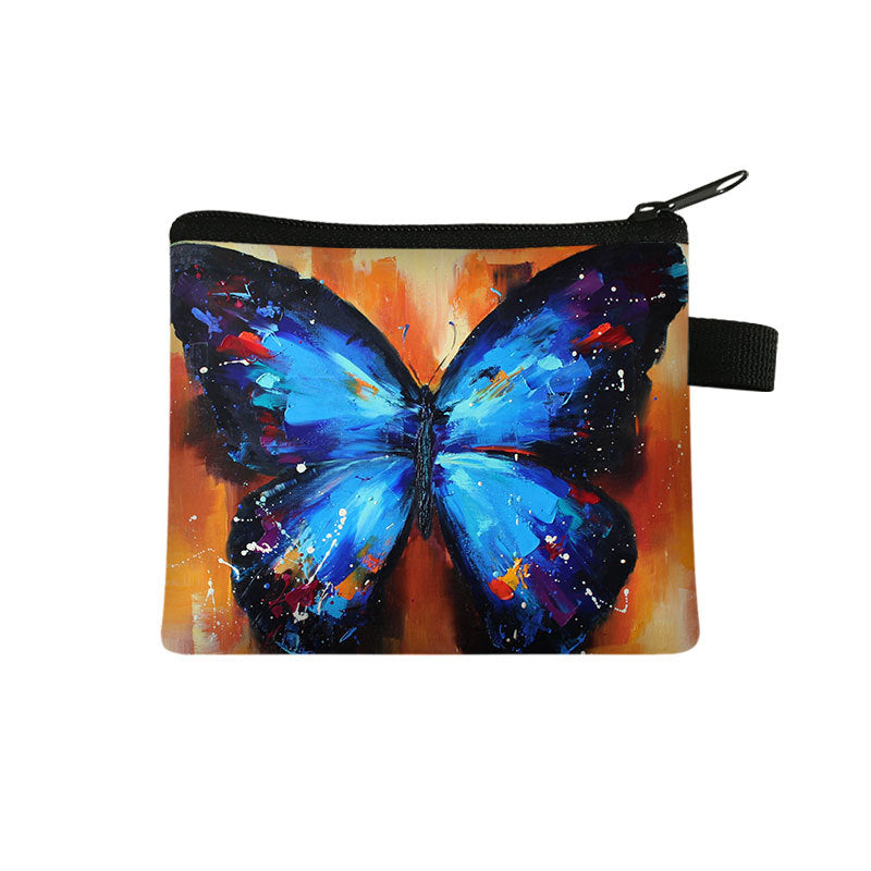 Wholesale Polyester Butterfly Print Kids Coin Purse Coin Key Storage Bag
