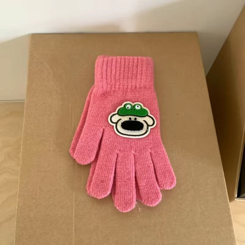 Wholesale Winter Cartoon Cute Five-finger Woolen Warm Cycling Knitted Gloves