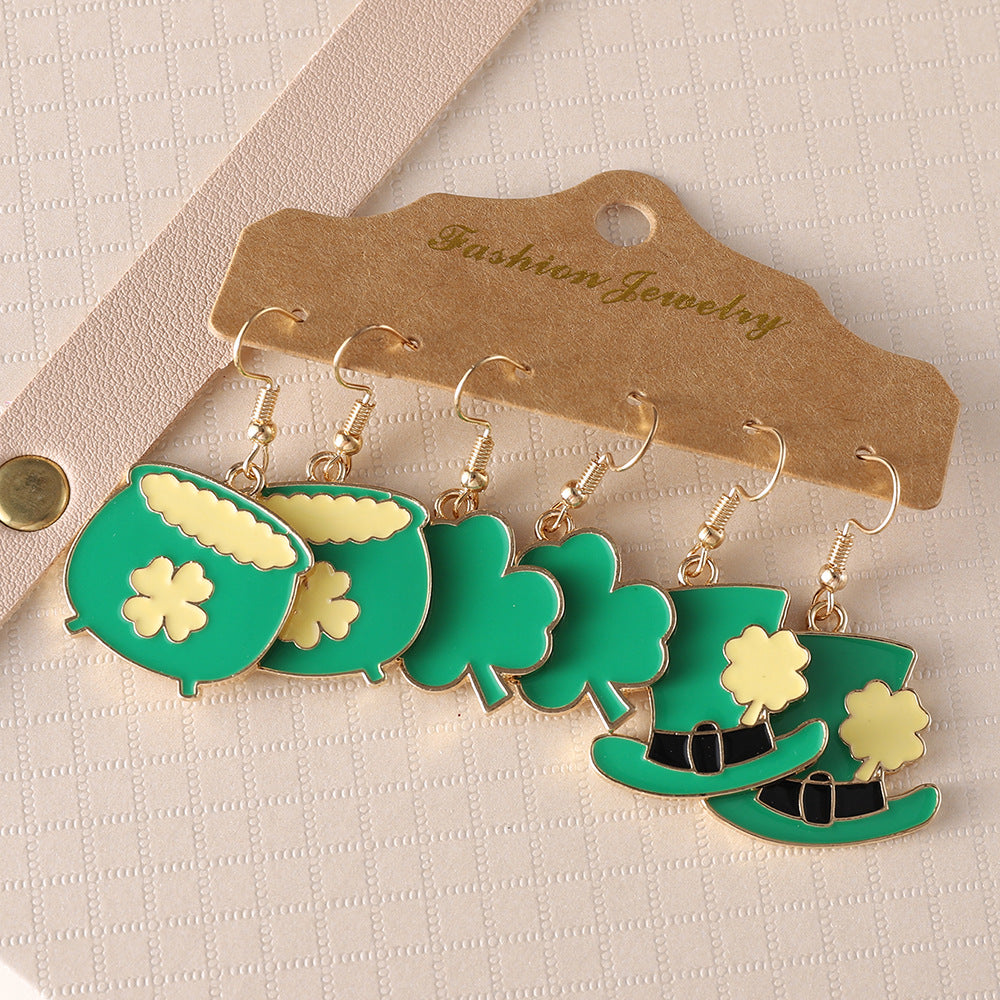 Wholesale St. Parcret Festival green clover hat pendant drop suit festival earrings