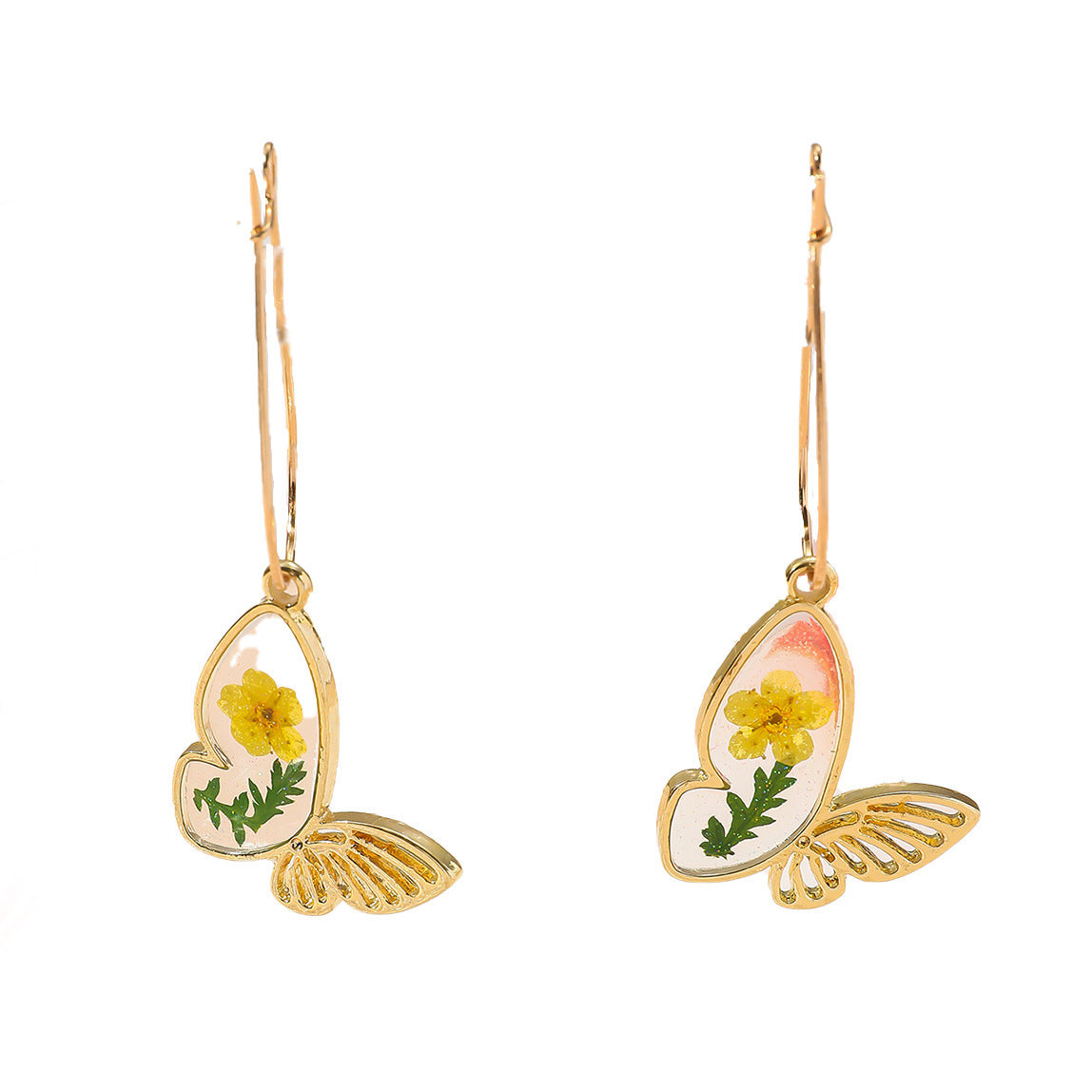Wholesale Fashion Dried Flower Epoxy Butterfly Earrings